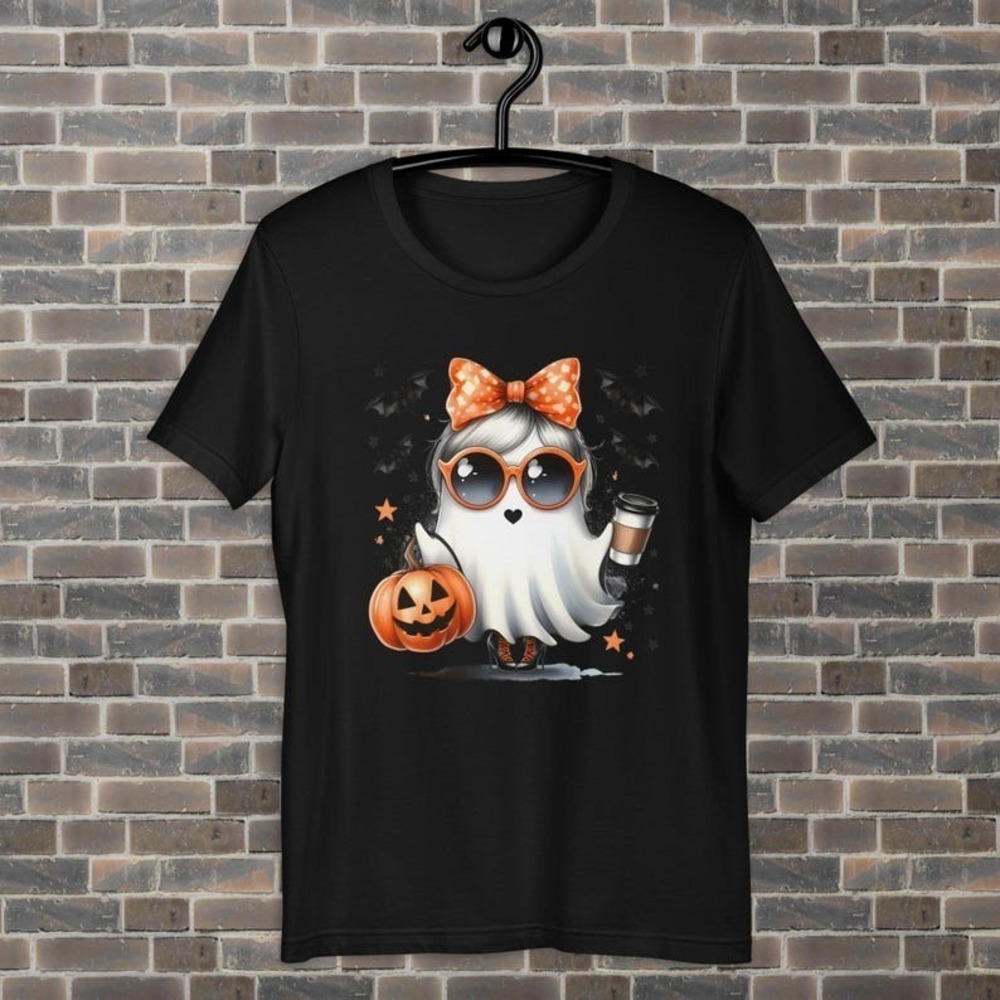 Cute Ghost T-shirt Funny Spooky Womens Season Halloween Party Fall Tee